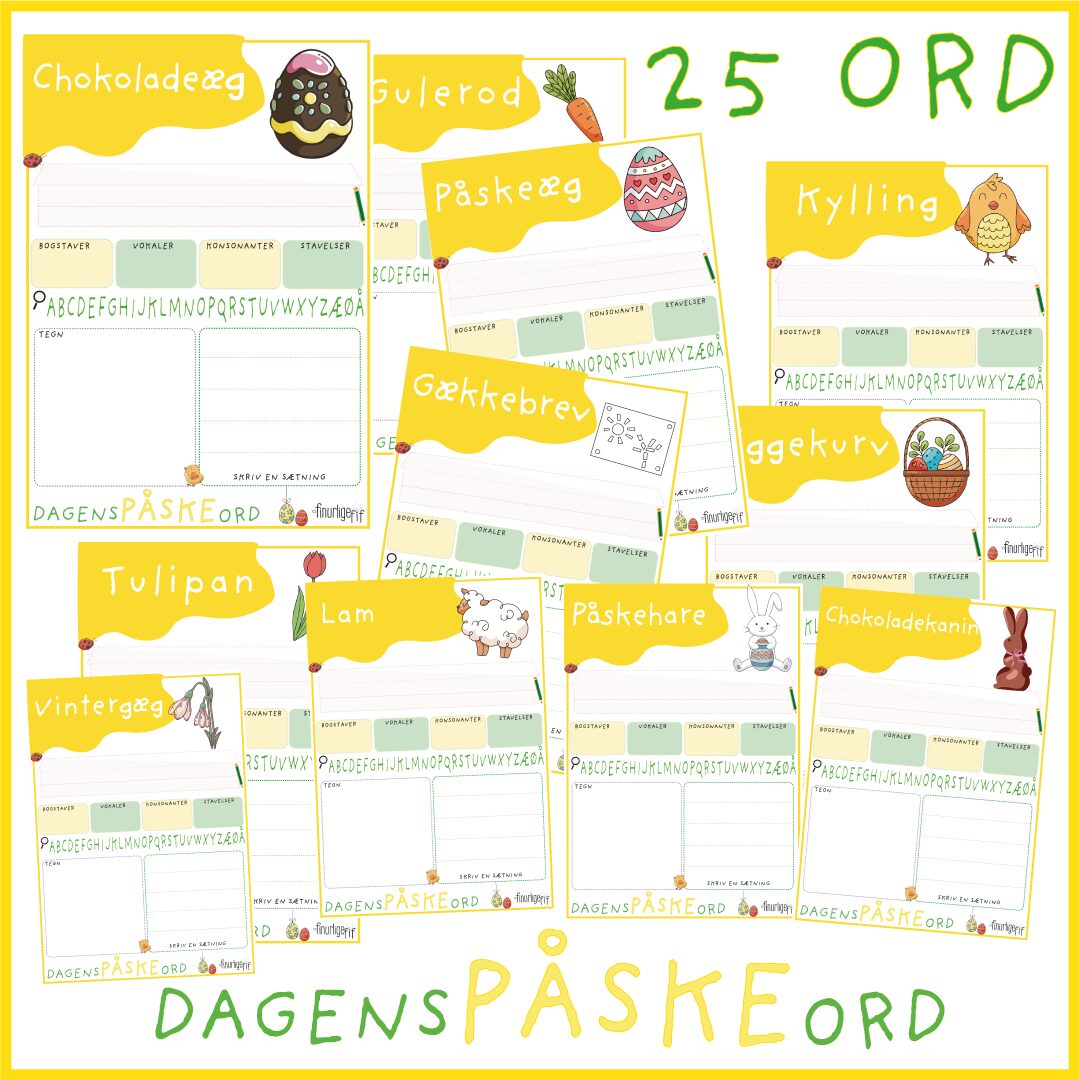 Dagens PÅSKE-ord - Skriveskabeloner til påske