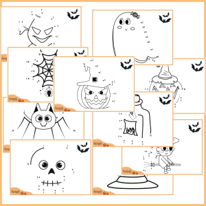 Prik til prik opgaver – Tallene 1-10 – Halloween