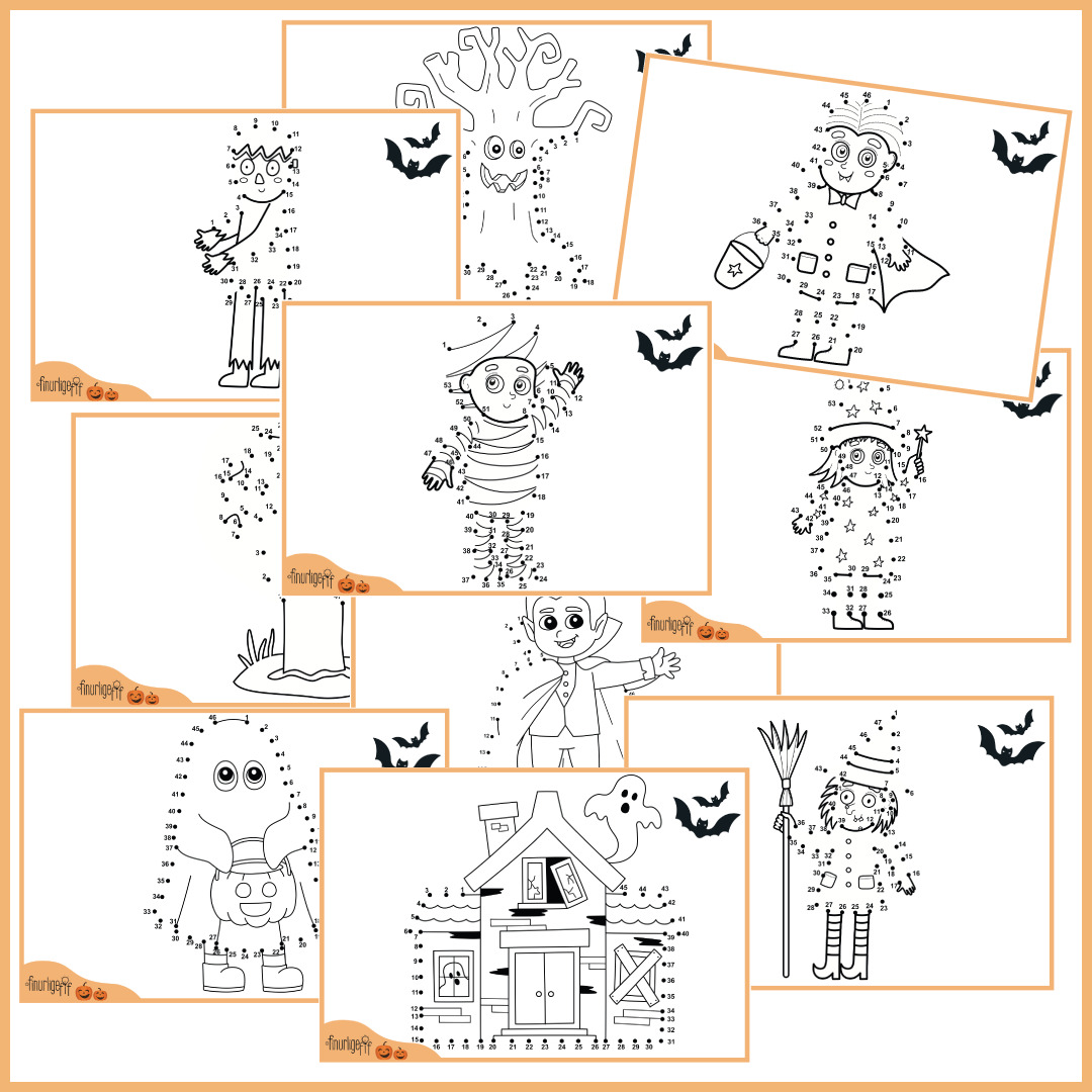 Prik til prik opgaver – Tallene 1-50 – Halloween