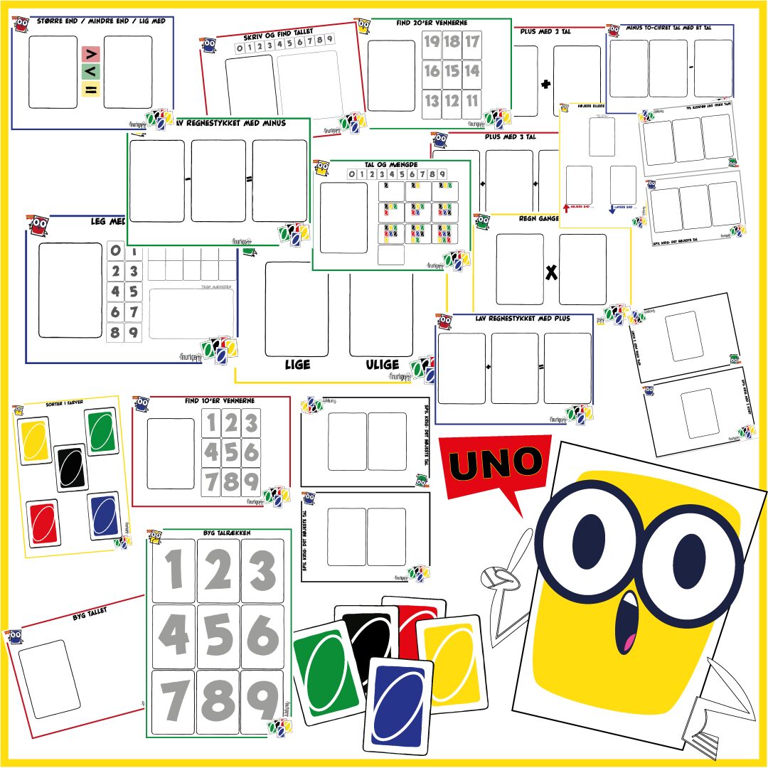 finurlig UNO - 20 spilleplader til matematisk leg med UNO-kort - Billede 2